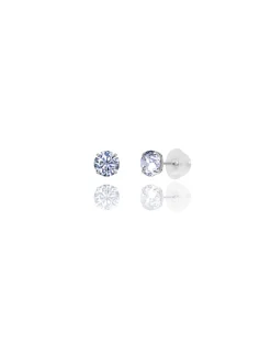 14K White Gold 5MM Round CZ Pushback Stud Earrings><noscript><img width=