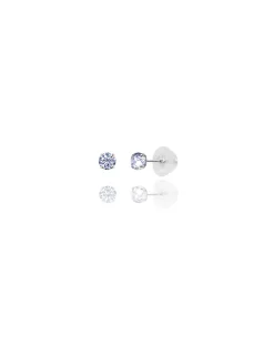 14K White Gold 3MM Round CZ Pushback Stud Earrings><noscript><img width=