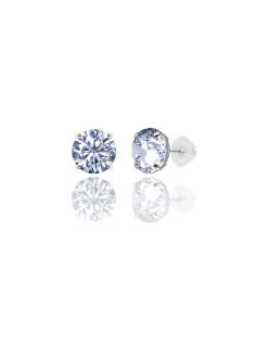 14K White Gold 9MM Round CZ Pushback Stud Earrings><noscript><img width=