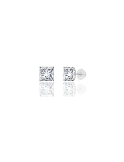 14K White Gold 7MM Square CZ Pushback Stud Earrings><noscript><img width=
