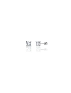14K White Gold 5MM Square CZ Screwback Stud Earrings>Isaac Mizrahi Clearance