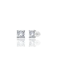 14K White Gold 8MM Square CZ Pushback Stud Earrings><noscript><img width=