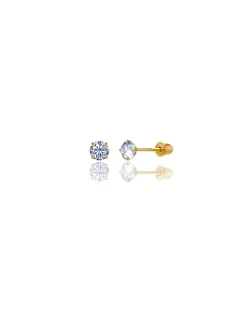 14K Yellow Gold 4MM Round CZ Screwback Stud Earrings>Isaac Mizrahi Store