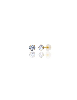 14K Yellow Gold 4MM Round CZ Pushback Stud Earrings><noscript><img width=
