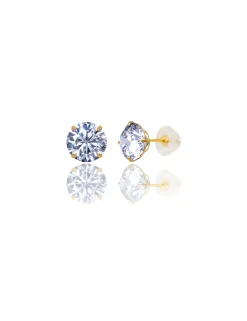 14K Yellow Gold 9MM Round CZ Pushback Stud Earrings><noscript><img width=