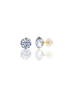 14K Yellow Gold 8MM Round CZ Pushback Stud Earrings><noscript><img width=