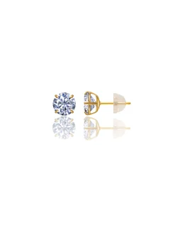 14K Yellow Gold 7MM Round CZ Pushback Stud Earrings>Isaac Mizrahi Shop