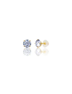 14K Yellow Gold 6MM Round CZ Pushback Stud Earrings><noscript><img data-lazyloaded=