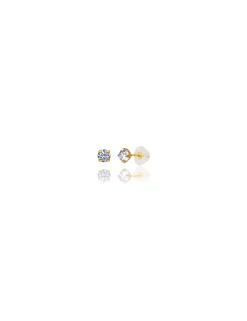 14K Yellow Gold 2.5MM Round CZ Pushback Stud Earrings><noscript><img width=