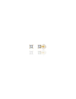 14K Yellow Gold 3MM Square CZ Pushback Stud Earrings><noscript><img width=