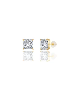 14K Yellow Gold 8MM Square CZ Pushback Stud Earrings><noscript><img width=