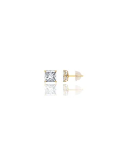 14K Yellow Gold 6MM Square CZ Pushback Stud Earrings>Isaac Mizrahi Discount
