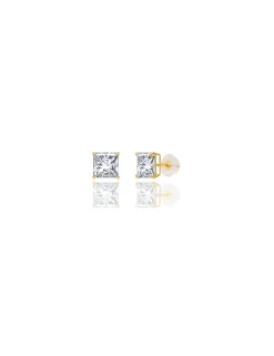 14K Yellow Gold 6MM Square CZ Pushback Stud Earrings><noscript><img width=