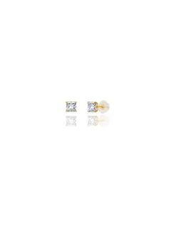 14K Yellow Gold 4MM Square CZ Pushback Stud Earrings><noscript><img width=