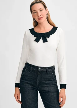 Long-Sleeved Knit Bow Top>Isaac Mizrahi Store